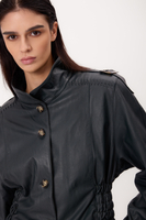 SHORT WAISTED REGULAR LEATHER JACKET WITH PIGEON GREY EPAGUES