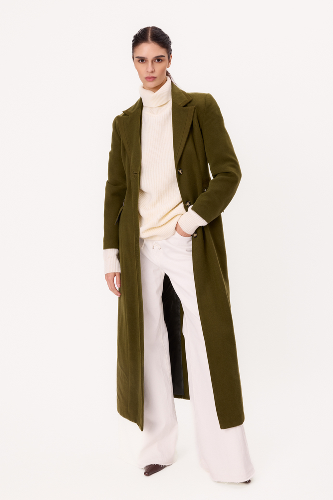 MAXI GREEN ADJUSTABLE WAIST WOOL COAT