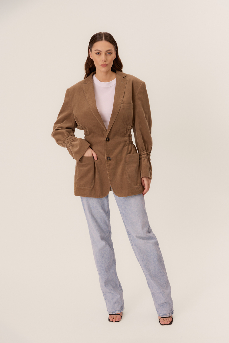 LONG BROWN VELVET FITTED JACKET MODEL No2
