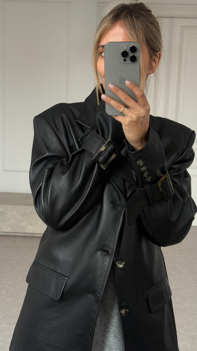 LONG WAISTED LEATHER JACKET WITH BUCKLES