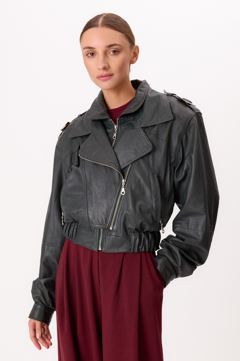 DARK GREEN LEATHER JACKET
