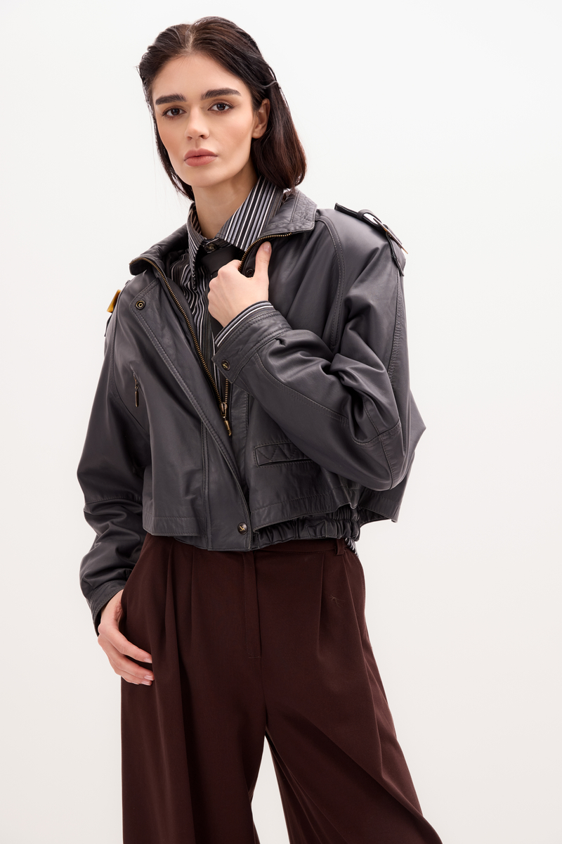 GRAPHITE BOMBER LEATHER JACKET