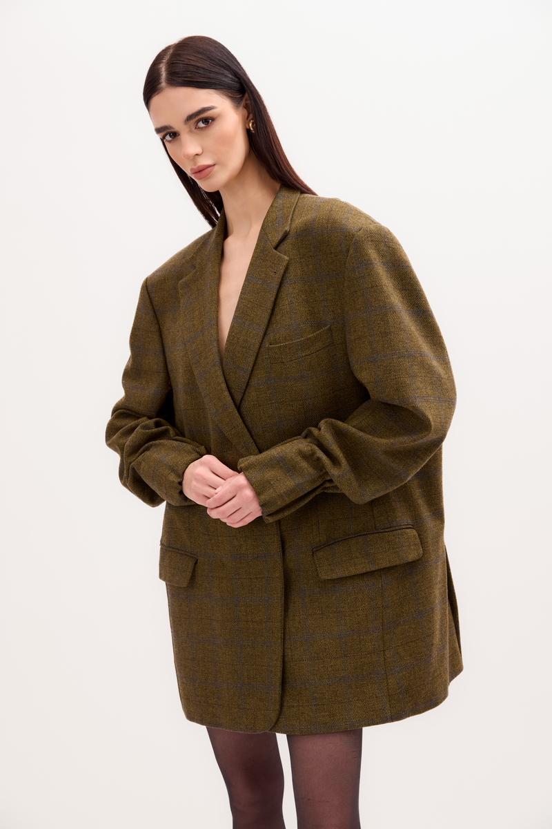 LONG MINIMALIST GREEN CHECKED BLAZER MODEL No8
