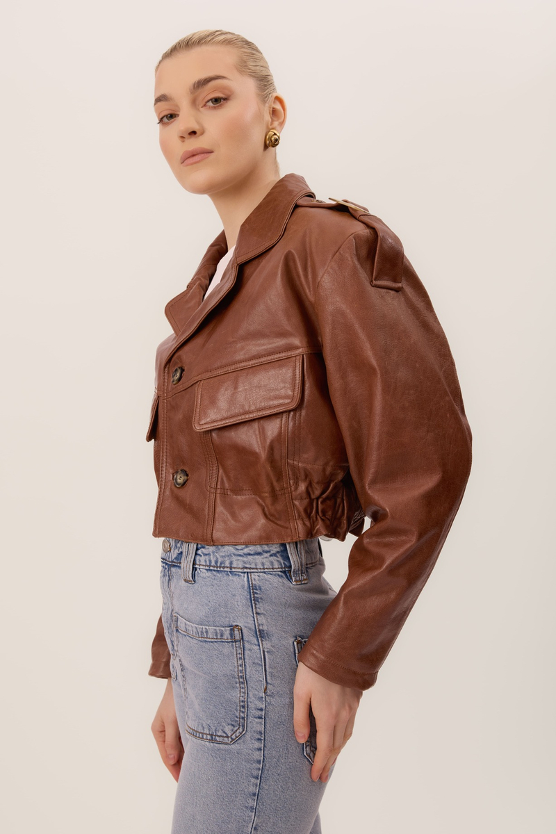 BROWN LEATHER JACKET WITH PADS