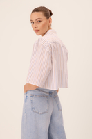 WHITE COTTON SHORT STRIPED SHIRT WITH DETACHABLE SHOULDER PADS