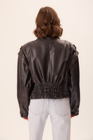 BLACK FITTED LEATHER JACKET WITH EPADS
