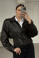 BLACK LEATHER JACKET WITH KIMONO SLEEVES