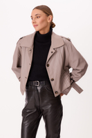 GRAY ADJUSTABLE LEATHER JACKET WITH BUCKLES