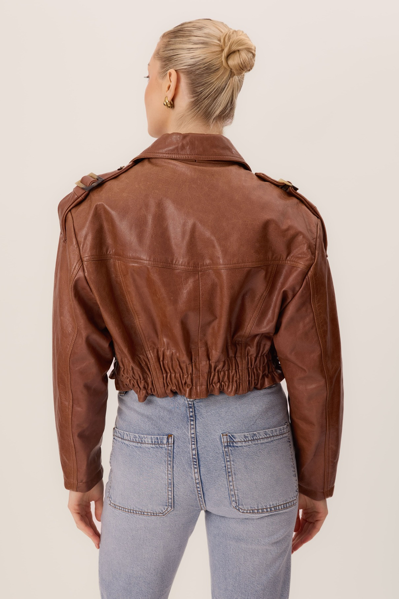 BROWN LEATHER JACKET WITH PADS