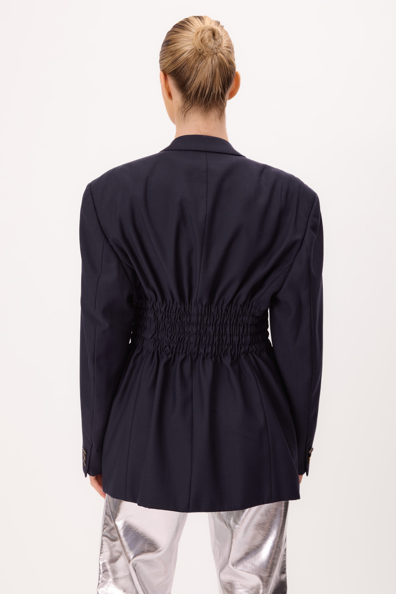 LONG NAVY BLUE SMOOTH DOUBLE-BREASTED JACKET MODEL No4