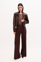 CHOCOLATE LEATHER JACKET WITH EPAULOS