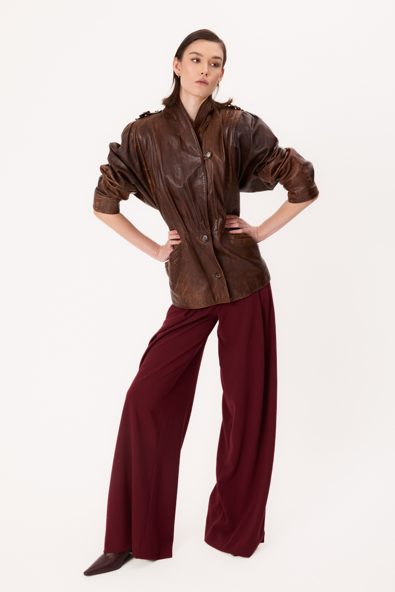 LONG BROWN DIPPED LEATHER JACKET