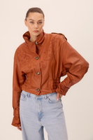 DECORATIVE RED WAISTED LEATHER JACKET WITH EPAGUNS