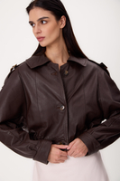 SHORT CHOCOLATE REGULAR BOMBER LEATHER JACKET