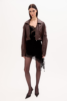 CHOCOLATE LEATHER JACKET WITH SHOULDER STRAPS