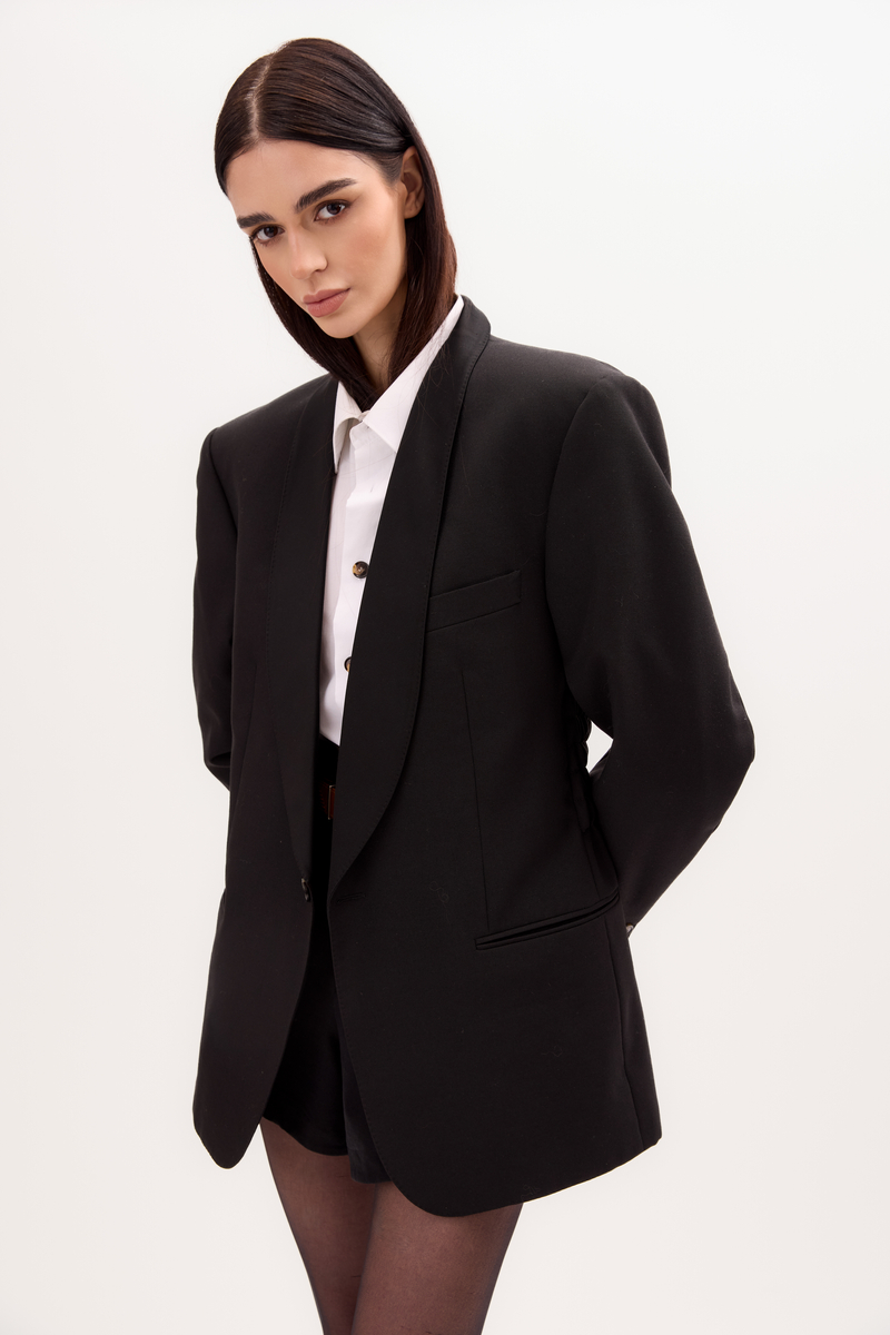 LONG BLACK JACKET MODEL No4 WITH SILK COLLAR