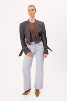 GRAY FITTED JACKET No5 WITH STRONG SHOULDER AND ADJUSTABLE WAIST