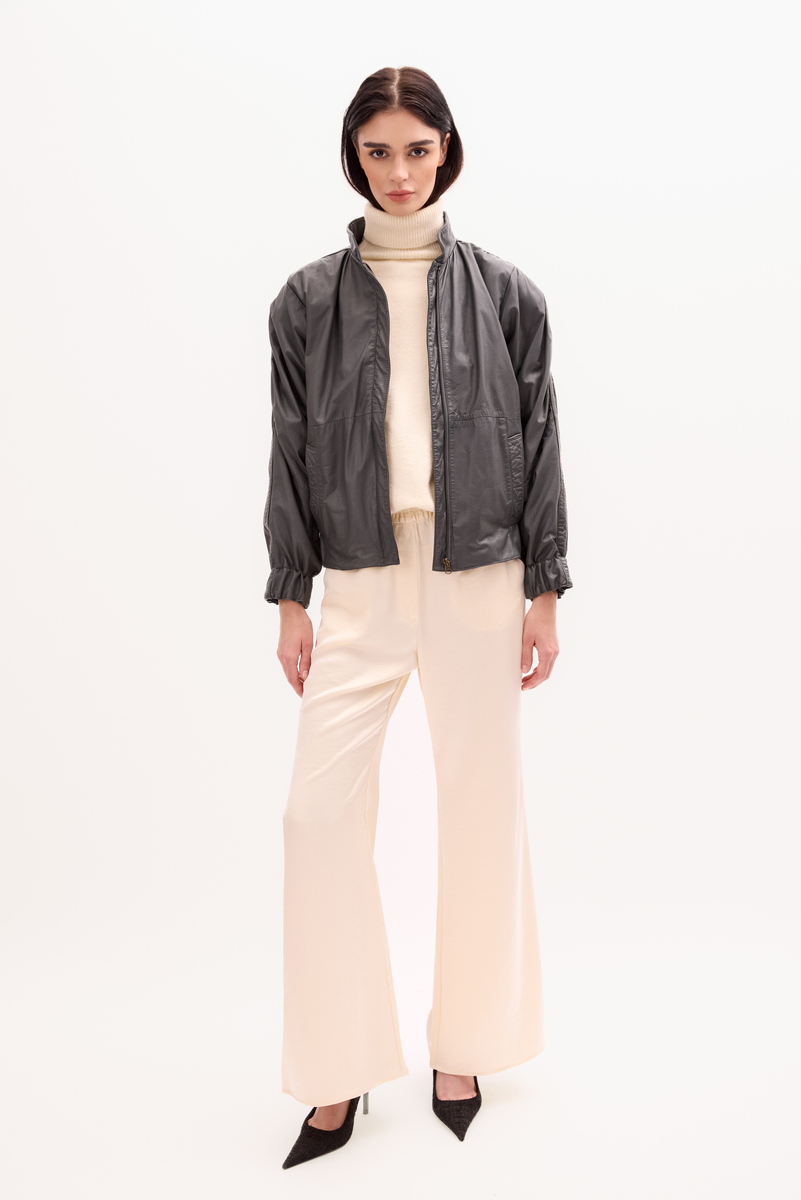 GRAPHITE LEATHER JACKET WITH POCKETS