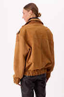 LONG LIGHT BROWN SUEDE BOMBER JACKET