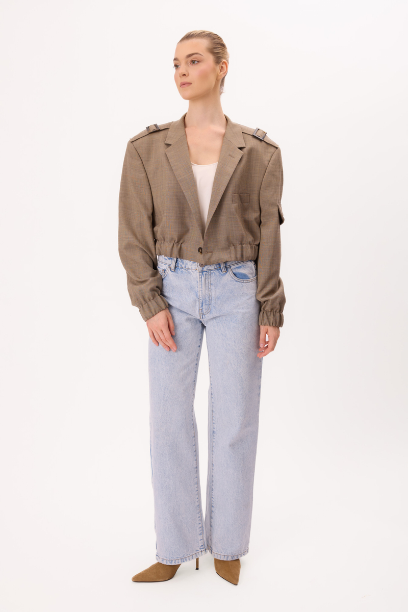 DARK BEIGE WOOL BOMBER JACKET WITH EPAULETTES