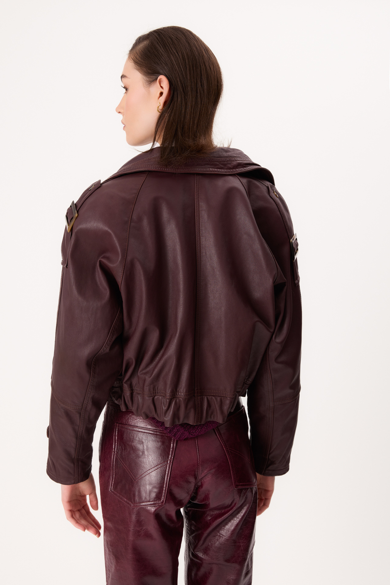 PLUM BOMBER LEATHER JACKET