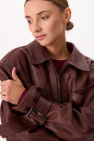 BROWN LEATHER JACKET WITH BUCKLES