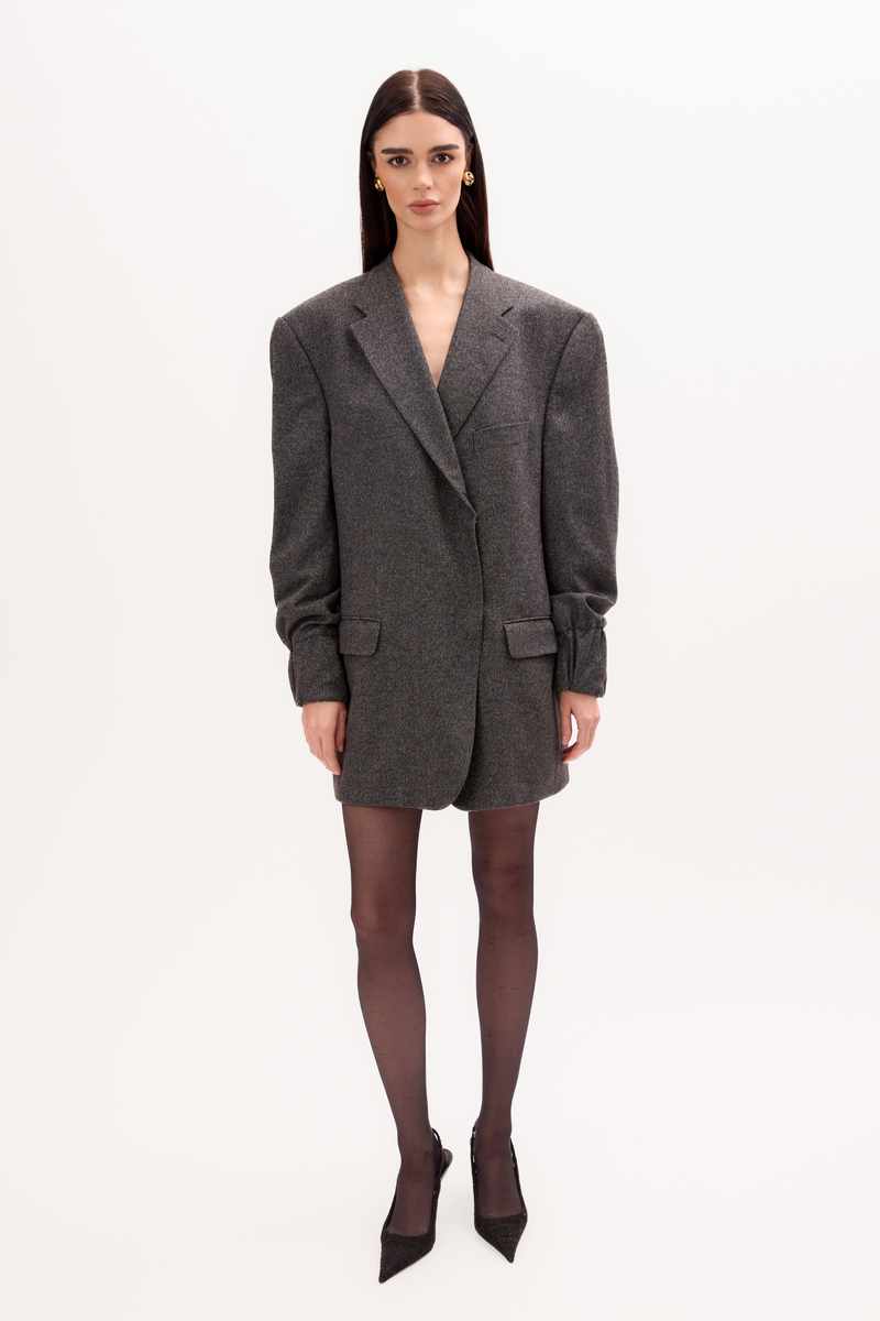 LONG GREY JACKET MODEL No8 WITH A LIGHT CHECK