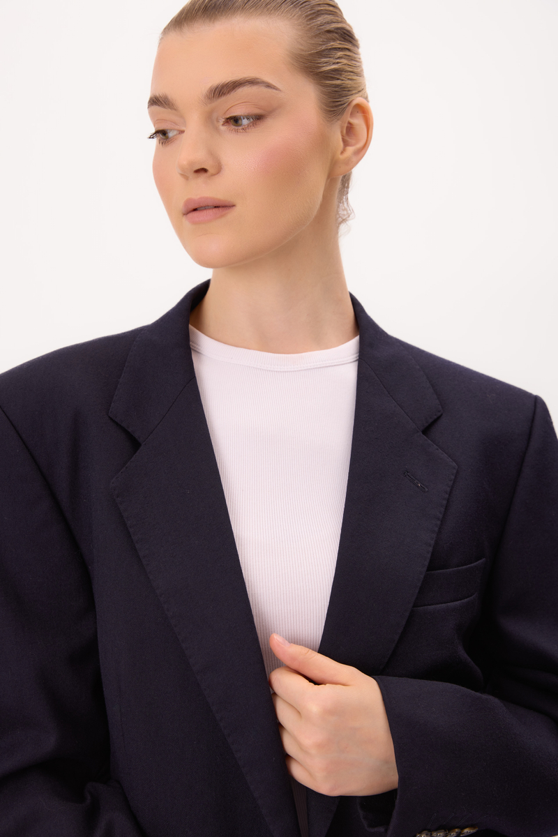 LONG NAVY BLUE SMOOTH JACKET MODEL No4