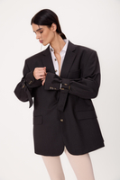 LONG GRAPHITE JACKET WITH ADJUSTABLE WAIST AND BUCKLES MODEL No6