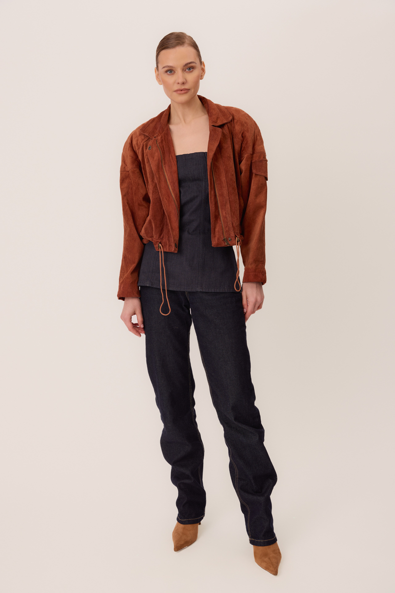 RED SUEDE FITTED LEATHER JACKET