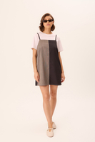 GREY SHORT STRAIGHT CUT TWO-COLOR DRESS