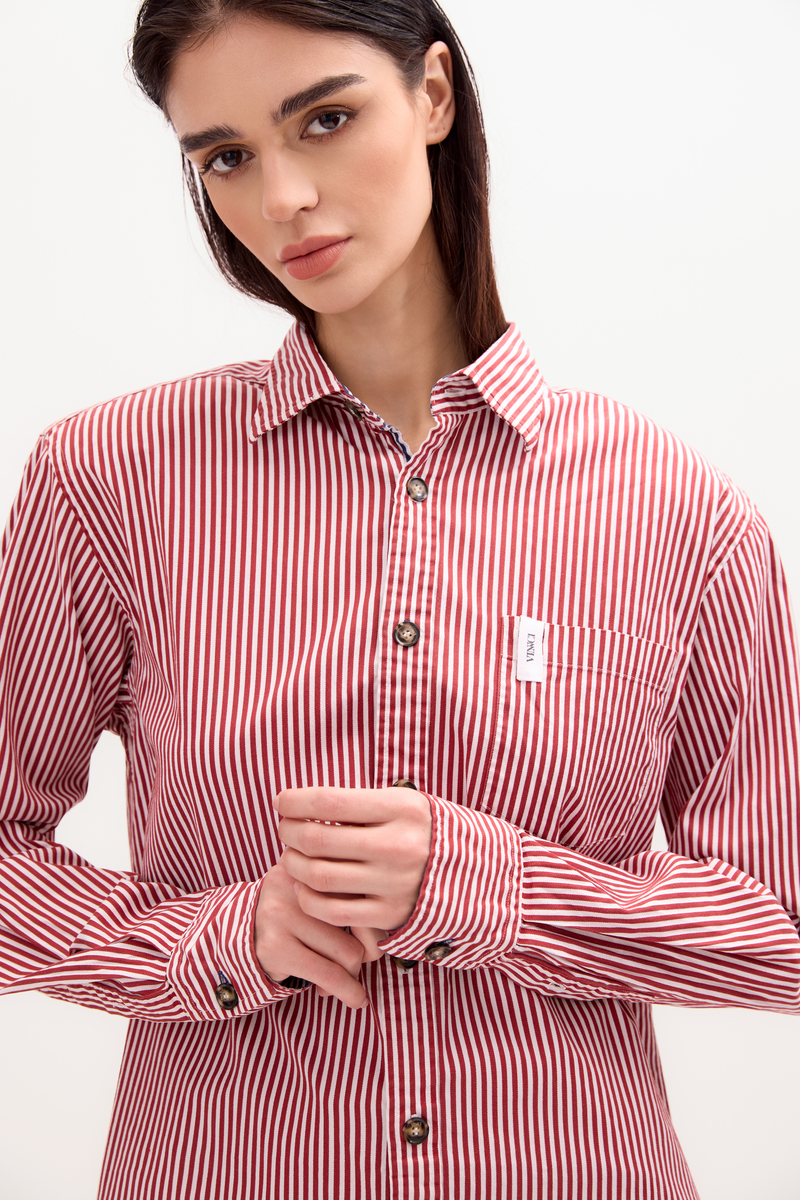 RED STRIPED SHIRT WITH STRONG SHOULDER AND DETACHABLE PADS