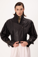 CZARNA SKÓRZANA RAMONESKA Z OZDOBNYMI TŁOCZENIAMI