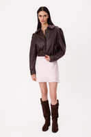 SHORT CHOCOLATE REGULAR BOMBER LEATHER JACKET
