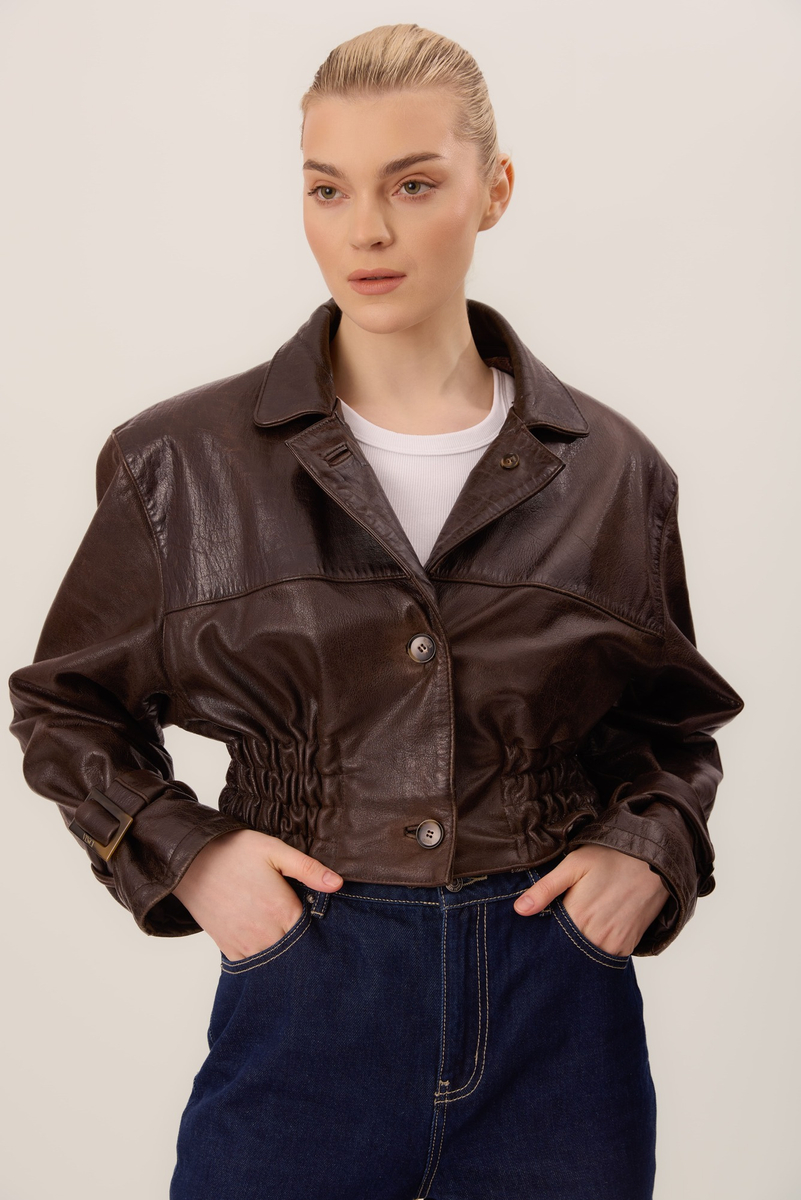 BROWN LEATHER JACKET WITH PADS
