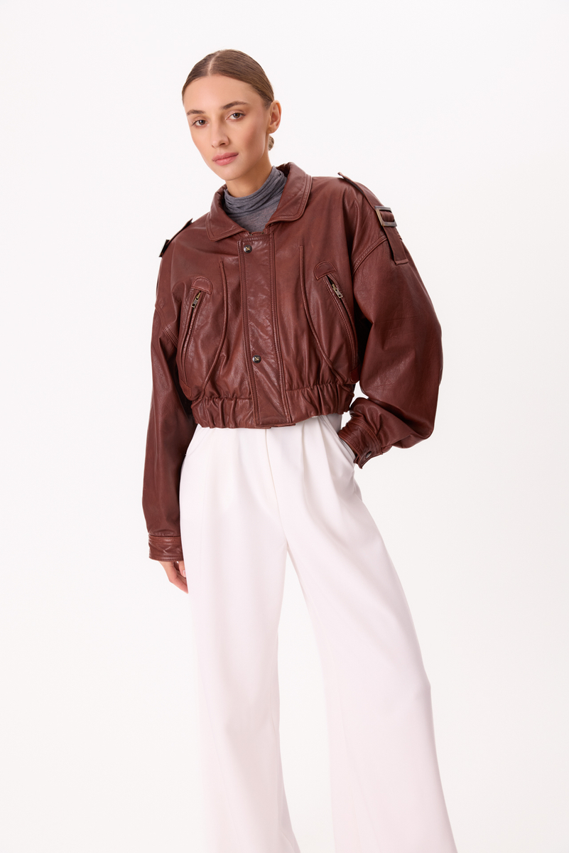 BROWN BOMBER LEATHER JACKET