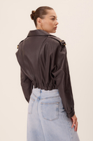 DARK GRAPHITE LEATHER JACKET WITH BUCKLES AND BUTTONS