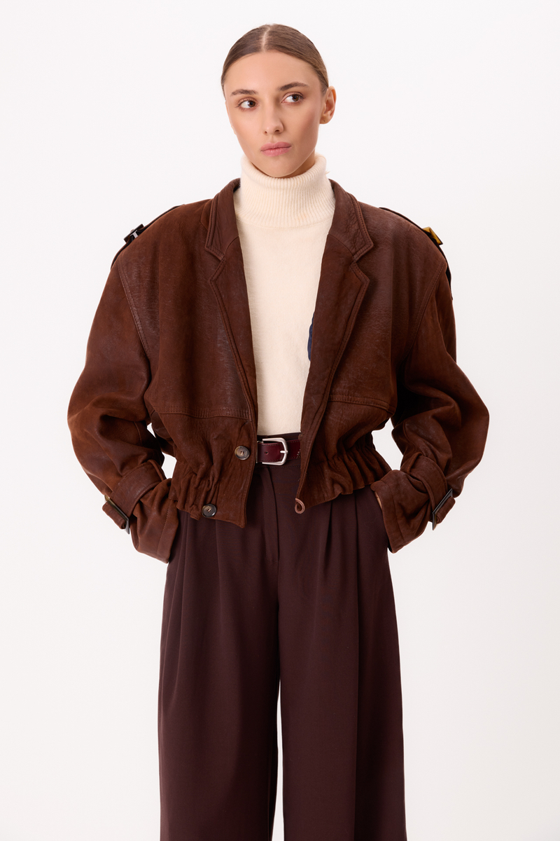 BROWN SUEDE LEATHER JACKET WITH BUCKLES