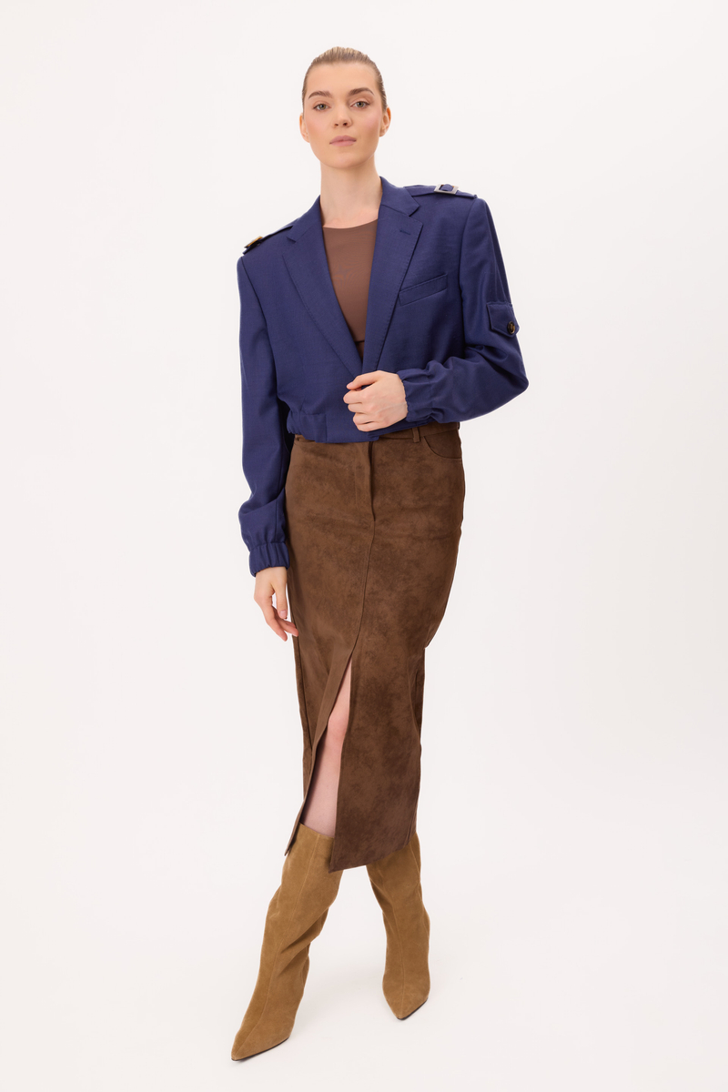 SHORT PLAIN CORNFLOWER BLUE BOMBER JACKET