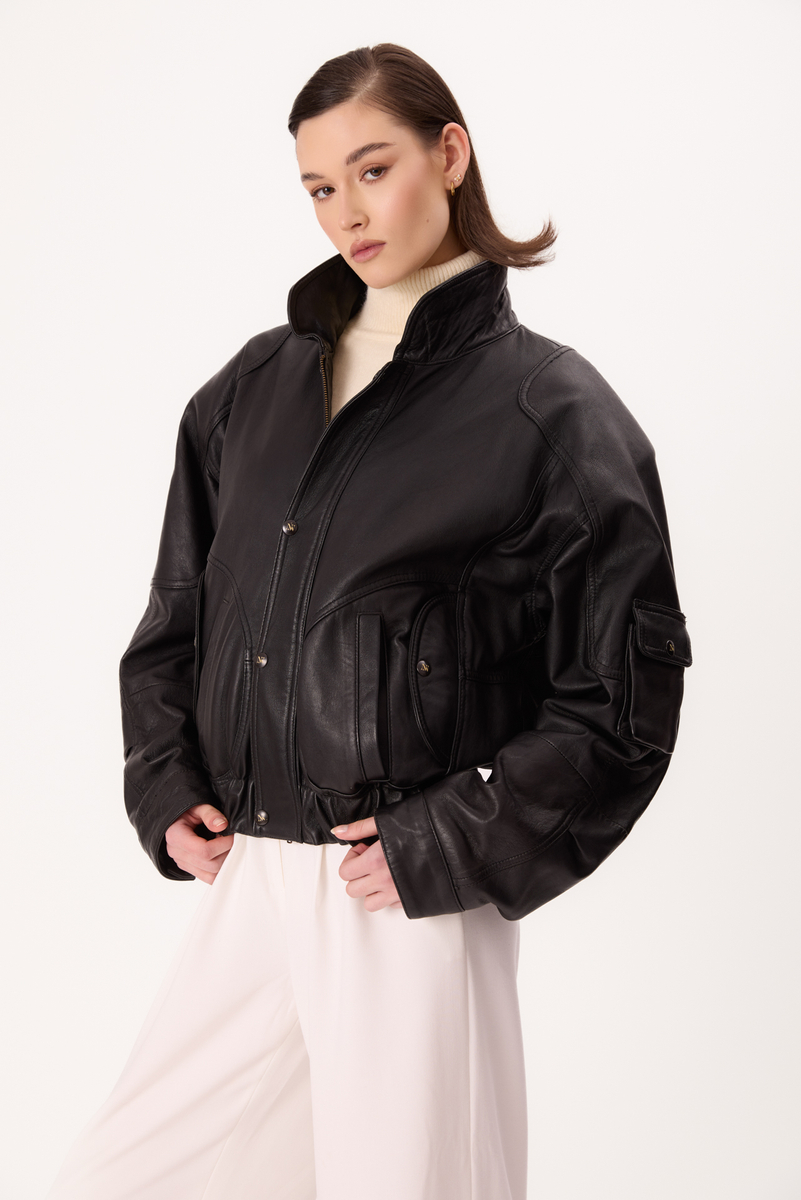 BLACK OVERSIZE LEATHER JACKET