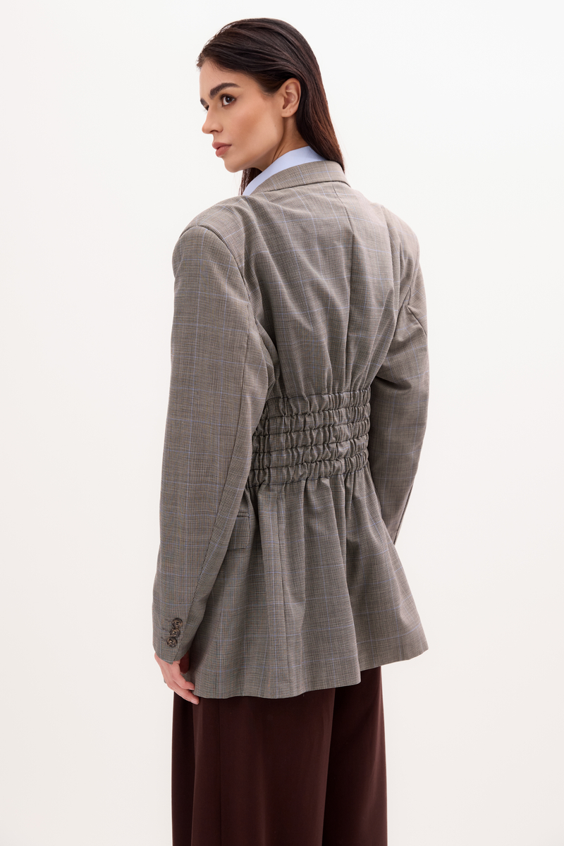 SZARA MARYNARKA MODEL No4 W BŁEKITNĄ KRATĘ