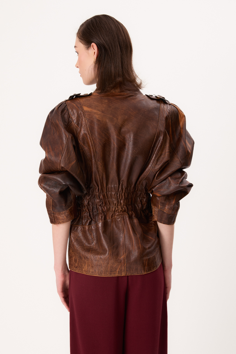 LONG BROWN DIPPED LEATHER JACKET