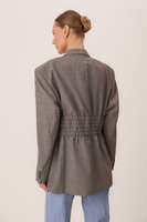 LONG GRAY DOUBLE-BREASED JACKET WITH ADJUSTABLE WAIST