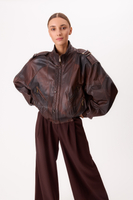BROWN LEATHER BOMBER JACKET