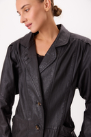 LONG WAISTED LEATHER JACKET WITH BUCKLES