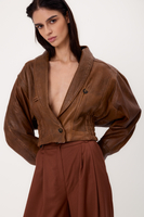 BROWN DIPPED LEATHER JACKET WITH ADJUSTABLE WAIST