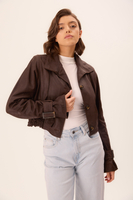 CHOCOLATE FITTED LEATHER JACKET WITH BUCKLES