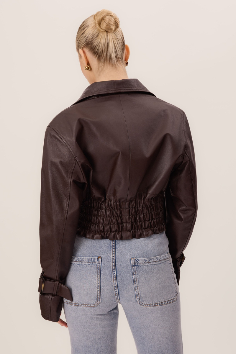 BROWN LEATHER JACKET WITH PADS