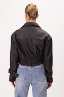 SHORT WAISTED BLACK LEATHER JACKET WITH BUCKLES