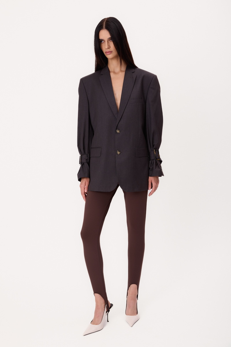 LONG GRAPHITE TALL JACKET WITH ADJUSTABLE WAIST AND BUCKLES MODEL No6